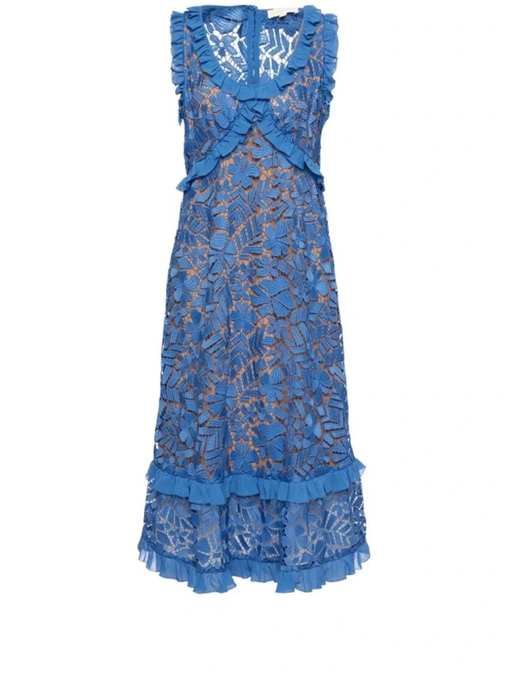 Michael Kors Blue Floral Lace Ruffle Dress